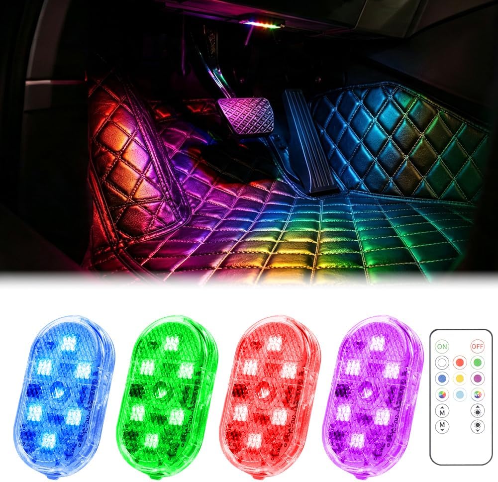 4PCS Wireless LED Interior Car Lights with Remote