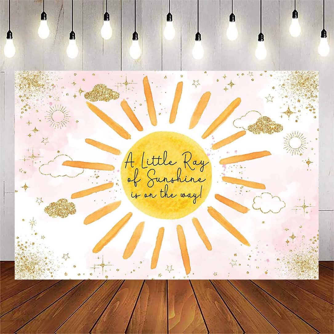 Avezano Sunhine Baby Shower Backdrop for Girl A Little Ray of Sunshine is On The Way Party Decorations Boho Sun Background for Baby Shower Party Banner Supplies (Pink, 6x4ft)