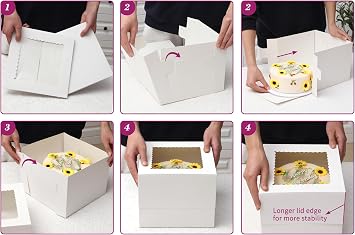 Moretoes Tall Cake Boxes 10x10x8 Inches with Window 10pcs Cajas Para Pastel