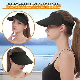 EINSKEY Women's Wide Brim Sun Visor, UPF50+ Seamless Ponytail Hat Packable Quick Dry for Sports Golf Tennis Running Beach