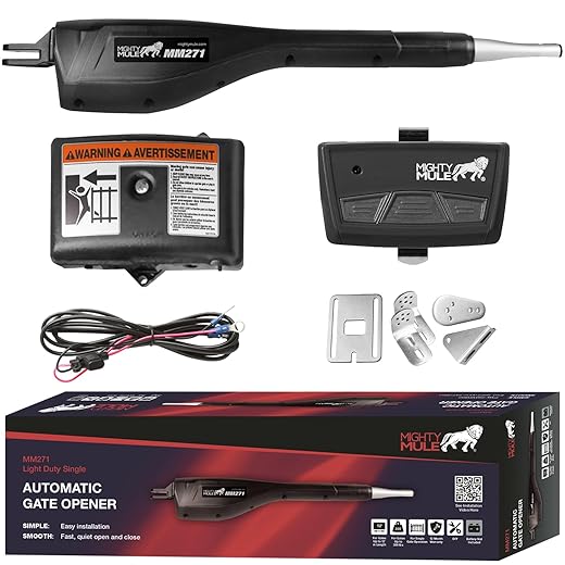 Mighty Mule MM271 Automatic Gate Opener, Solar Ready, Comes with Gate Opener Remote and More-Up to 12ft Long or 300lb, Black, 1 Gate Opener Kit