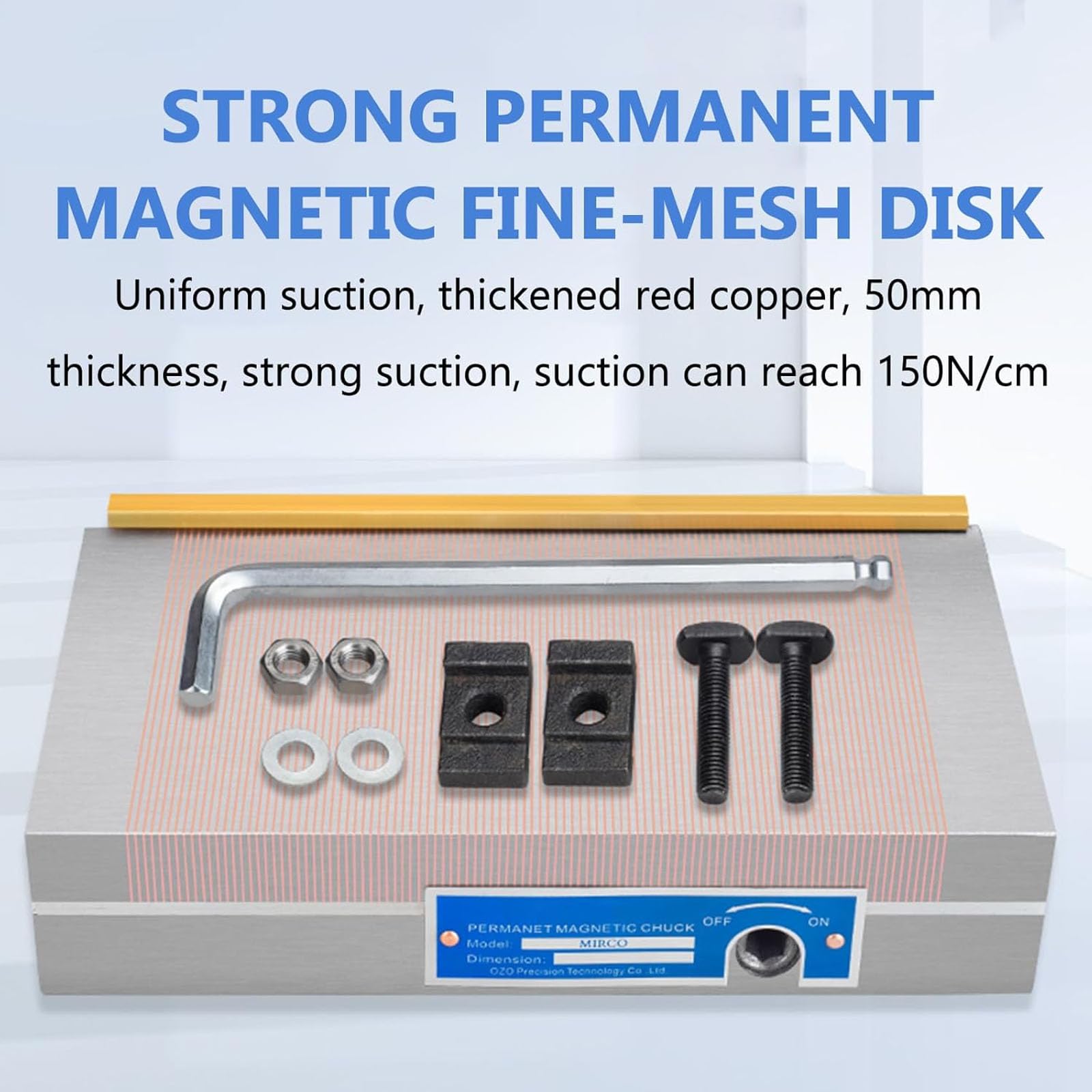Mandril Magnético Permanente, Mandril De Sujeción Magnética De 100 * 175 Mm, con Llave, Poste Magnético De 0,5 + 1,5, Fuerza De Succión ≥ 150N / Cm², para Piezas De Trabajo Magnéticas