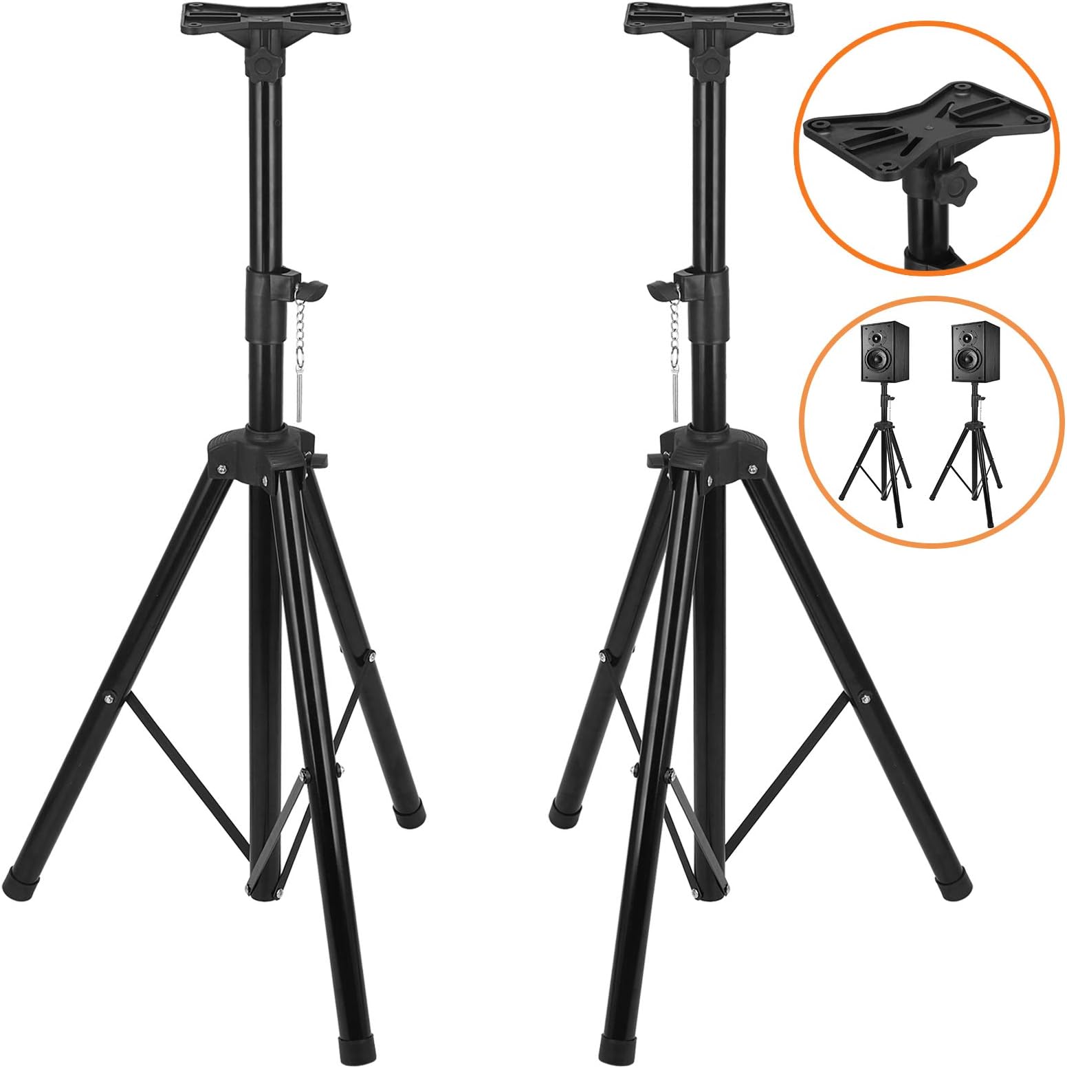 Voilamart 2 x PA Speaker Stand Heavy Duty Tripod Speaker Stands Premium Floor Speaker Stands for DJ Disco Adjustable Height 6FT with Mounting Brackets, Load Capacity Up to 60KG (Pack of 2)