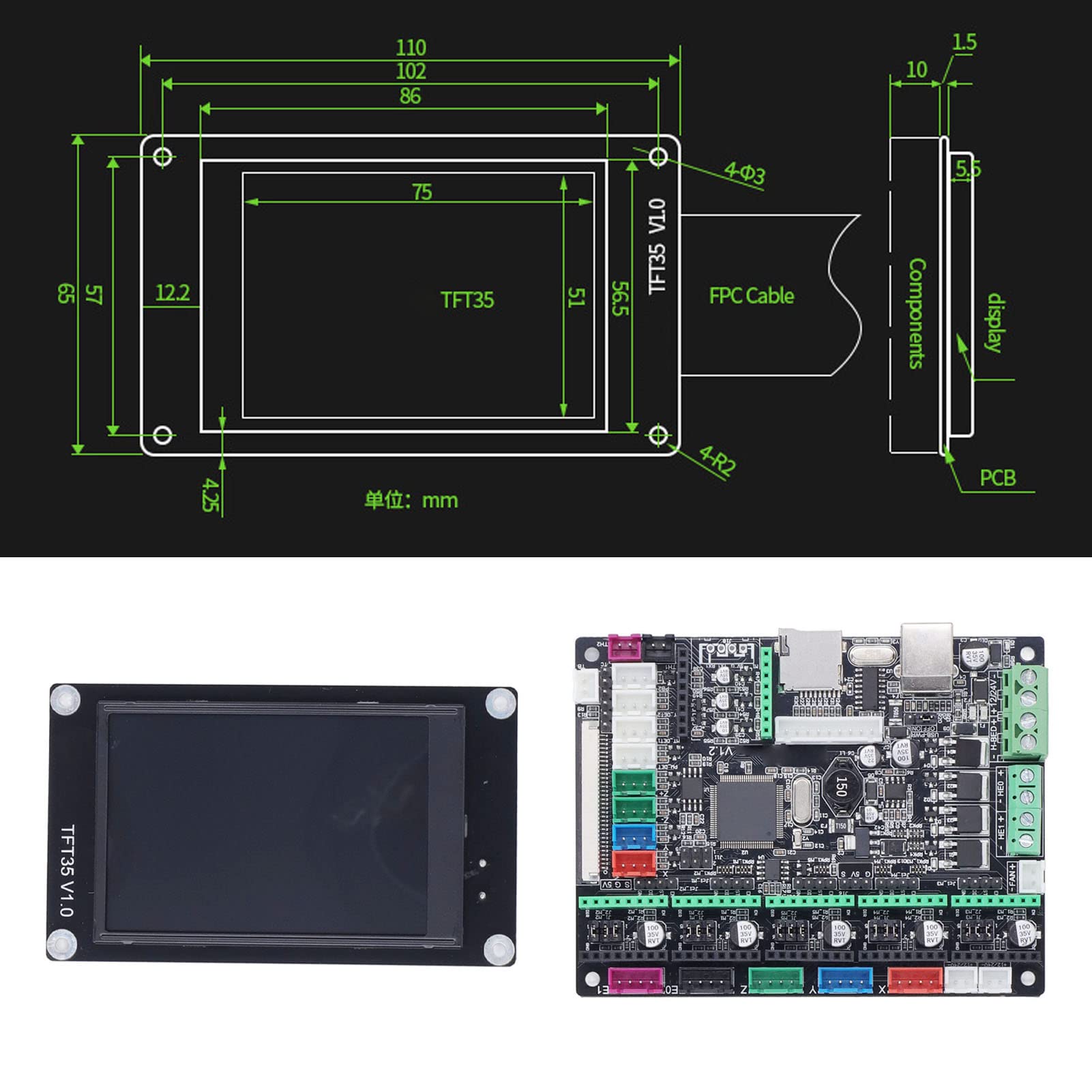 FTVOGUE Zestaw Płytki Sterującej PCB Drukarki 3D z Ekranem Dotykowym TFT35 Płyta Główna Aktualizacja Karty Pamięci 12 do 24 V dla Użytkowników XYZ CoreXY Kossel