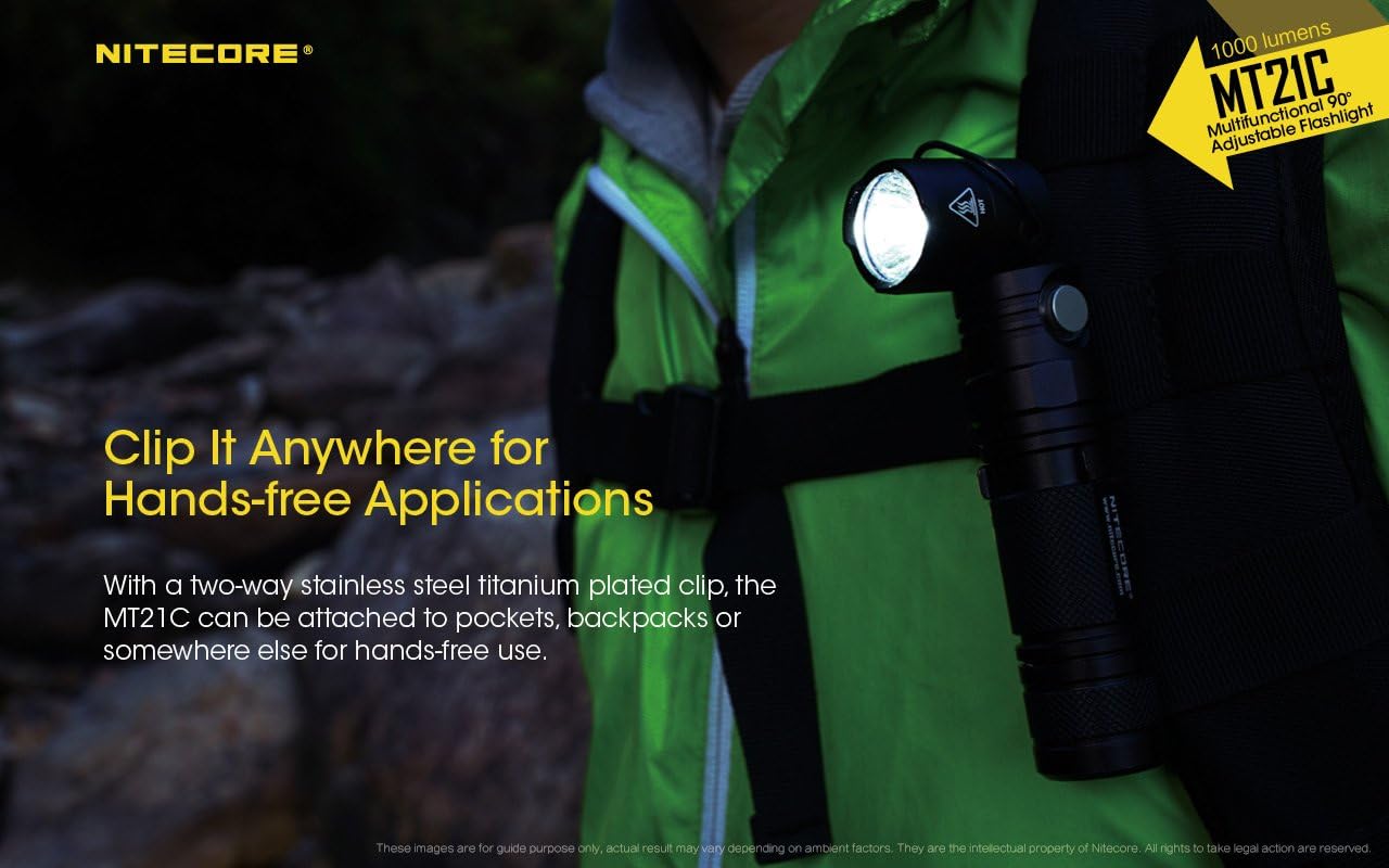 Nitecore MT21C LED Flashlight, 1000 Lumen Right Angle 90 Degree Tiltable Head L-Shape USB Rechargeable with Hard Duty Holster