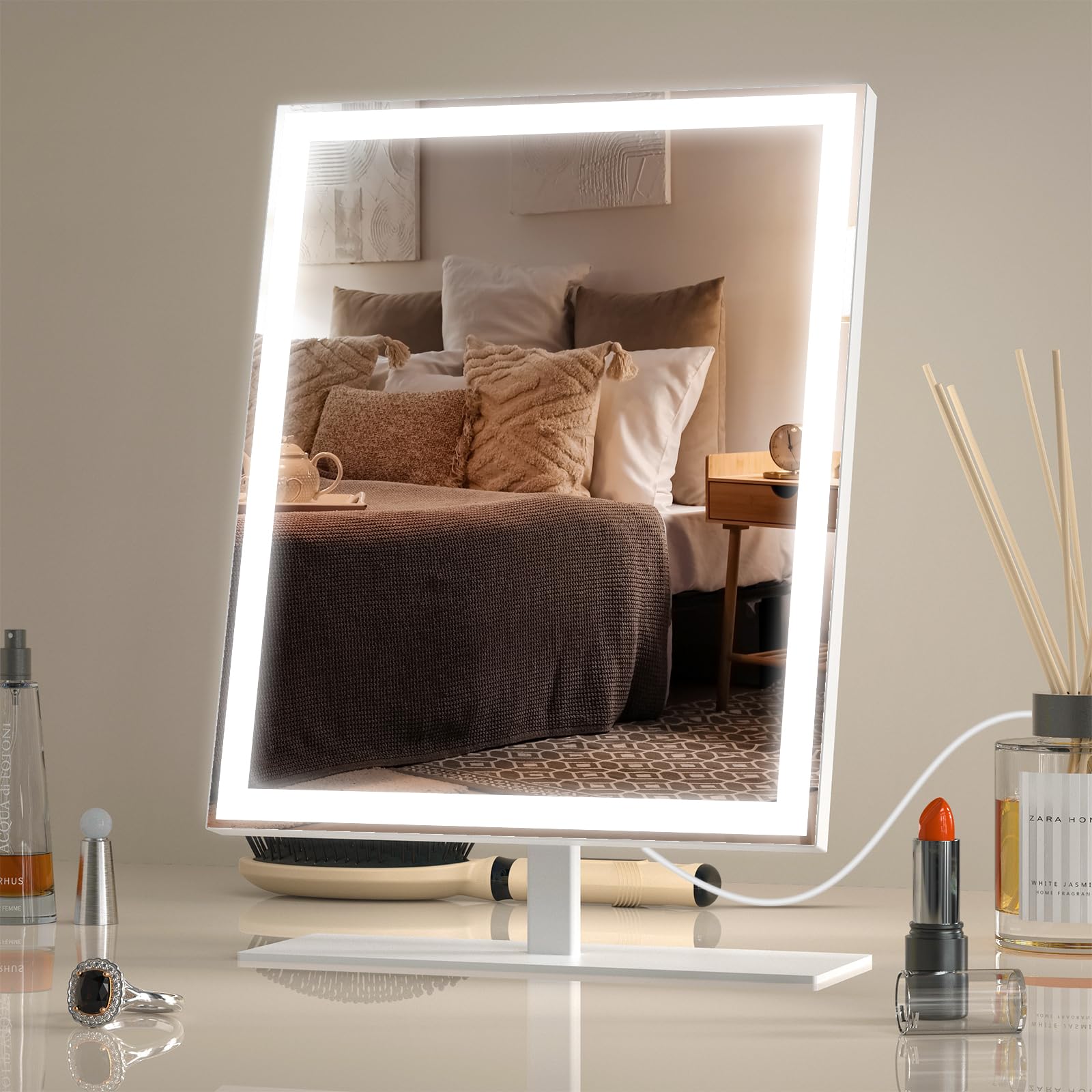 Amdelne Vanity Mirror, LED Makeup Mirror with Lights, Dimmable Light up Mirrors for Dressing Table 3 Lighting Modes