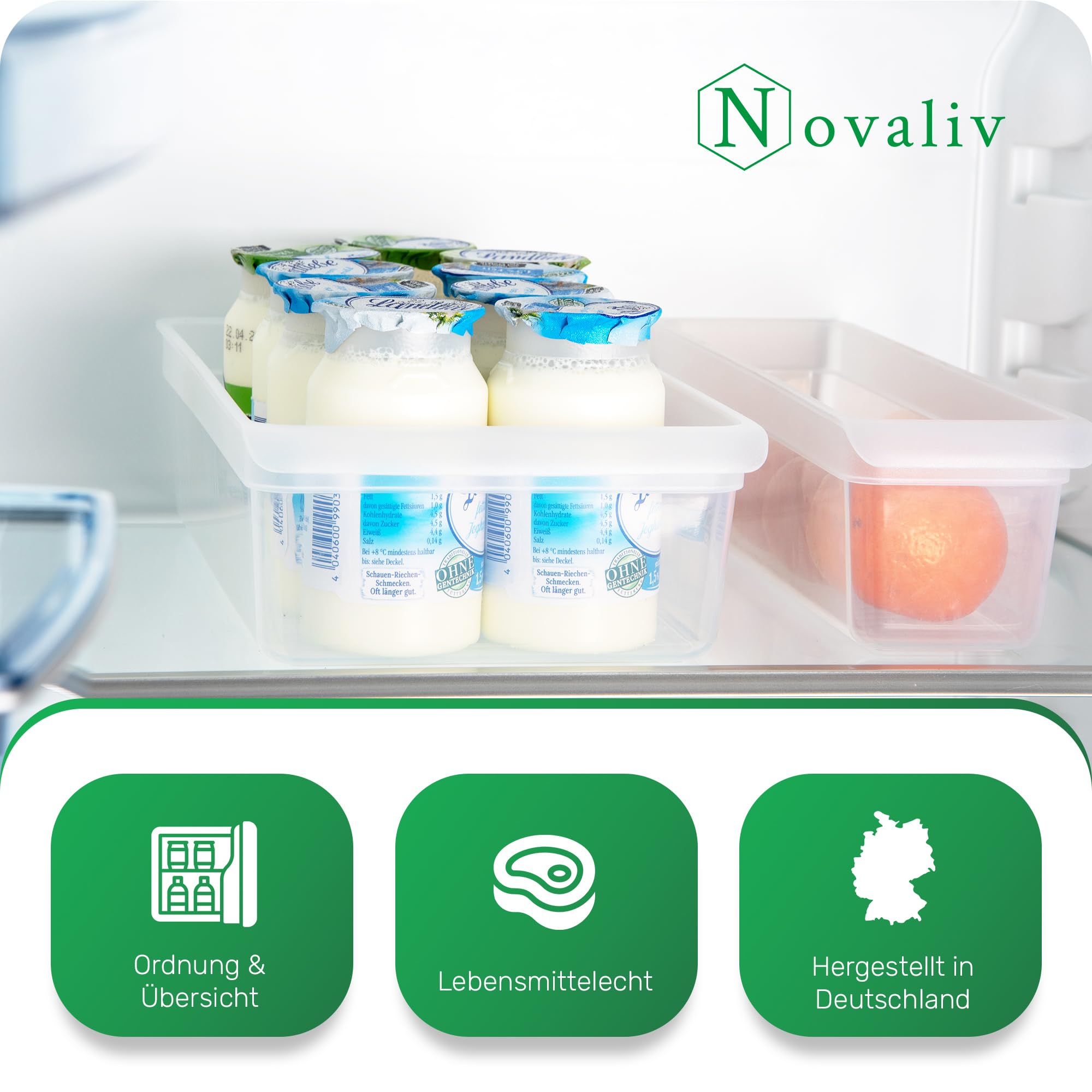 Novaliv Kühlschrank 6er Set Organizer Kühlschrank Klein + Mittel + Groß BPA-frei Küchenordnung küchenorganizer Kühlschrankorganizer Lebensmittelecht FFlaschen Organizer Ablagefach Kühlschrankfach