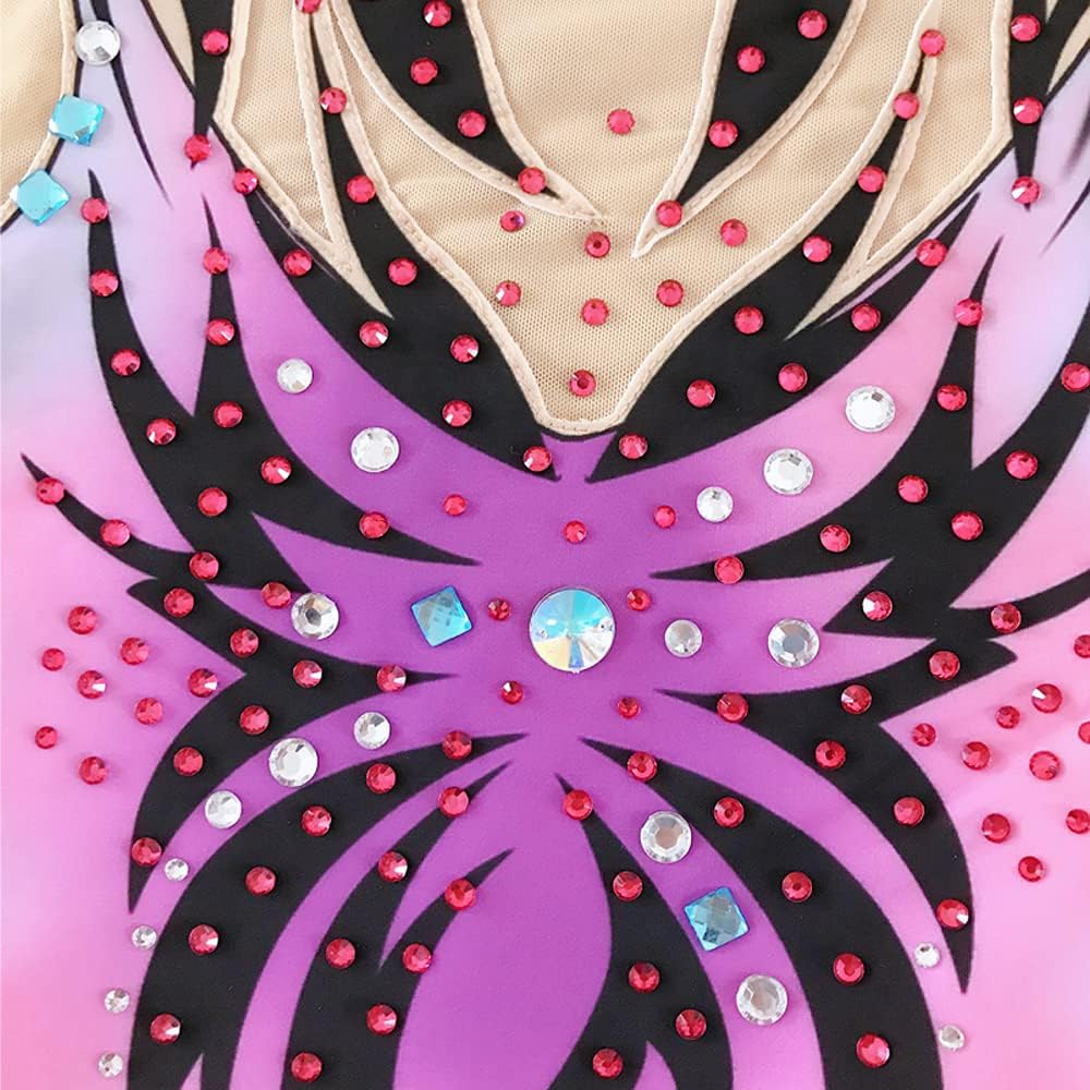 LIUHUO Rhythmic Gymnastics Leotard Pink Gradient Diamond Girl Competition Performance