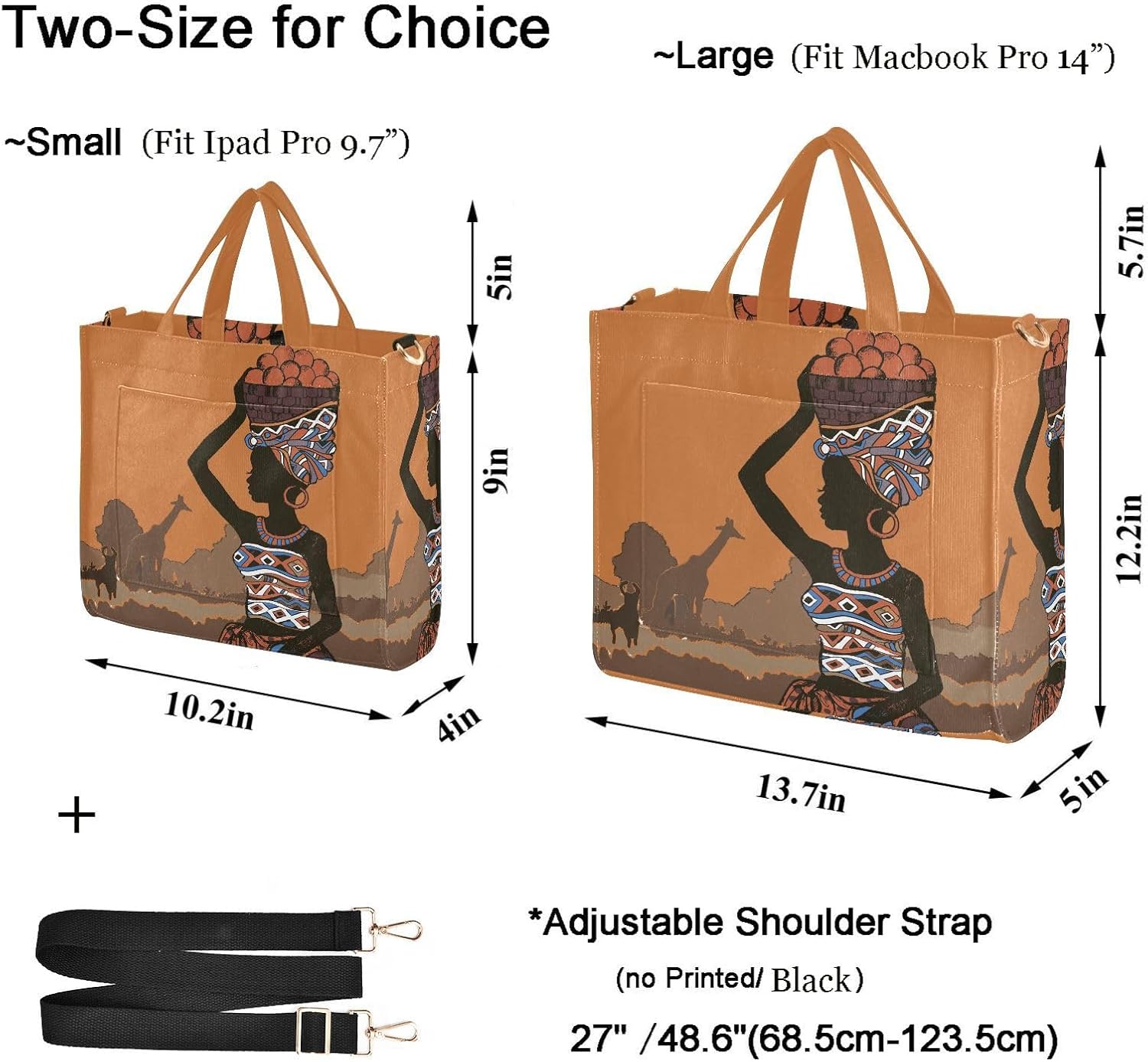 Naanle Beautiful Black Woman African Retro Big Satchel Crossbody Tote Bag&Handbag for Women Work Travel Shopping Sport