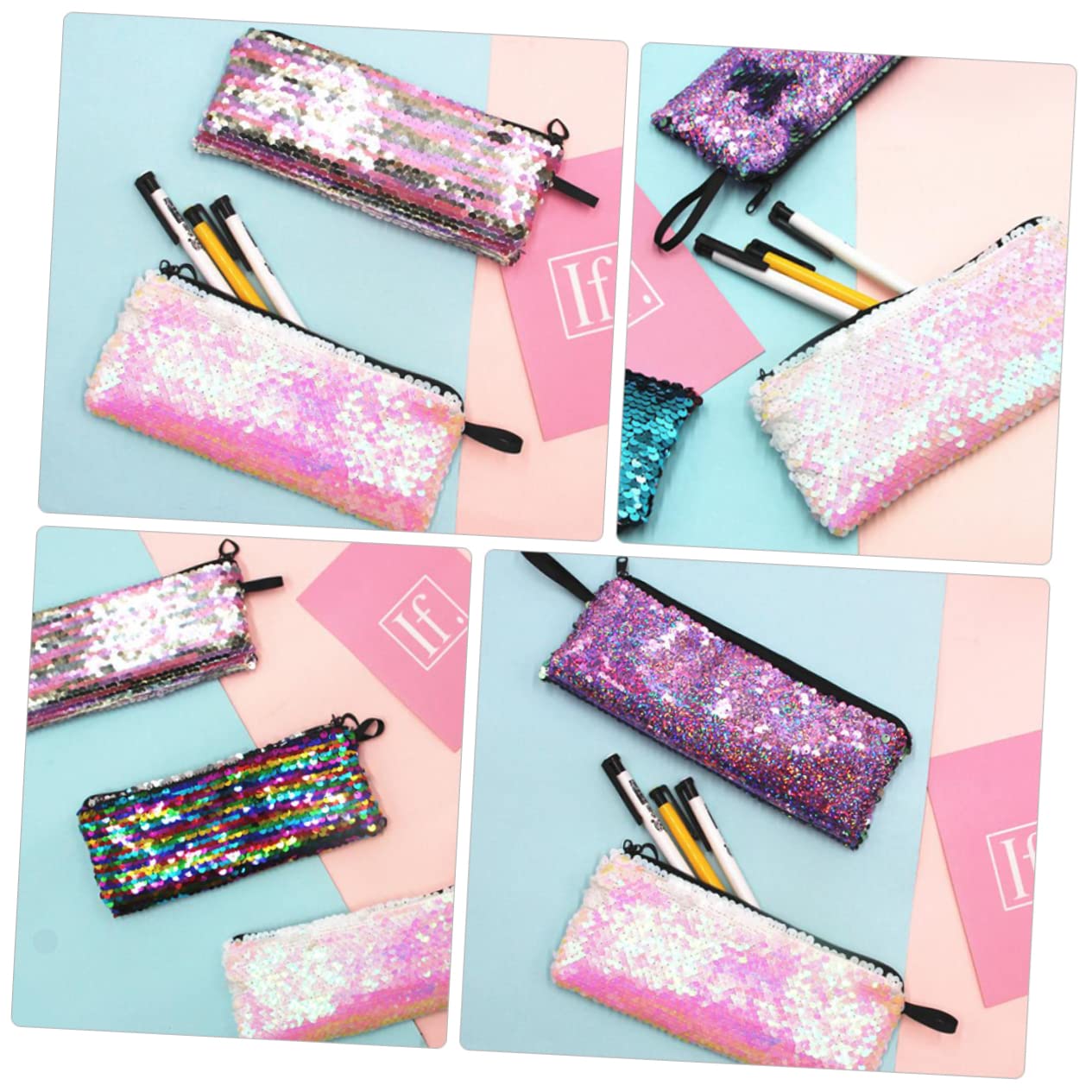 NUOBESTY 21piezas Bolsa De Lápices Diseño De Sirena De Organizador De Cables y Accesorios Bolsa De Almacenamiento Portátil para Estudiantes para Uso Escolar y Oficina