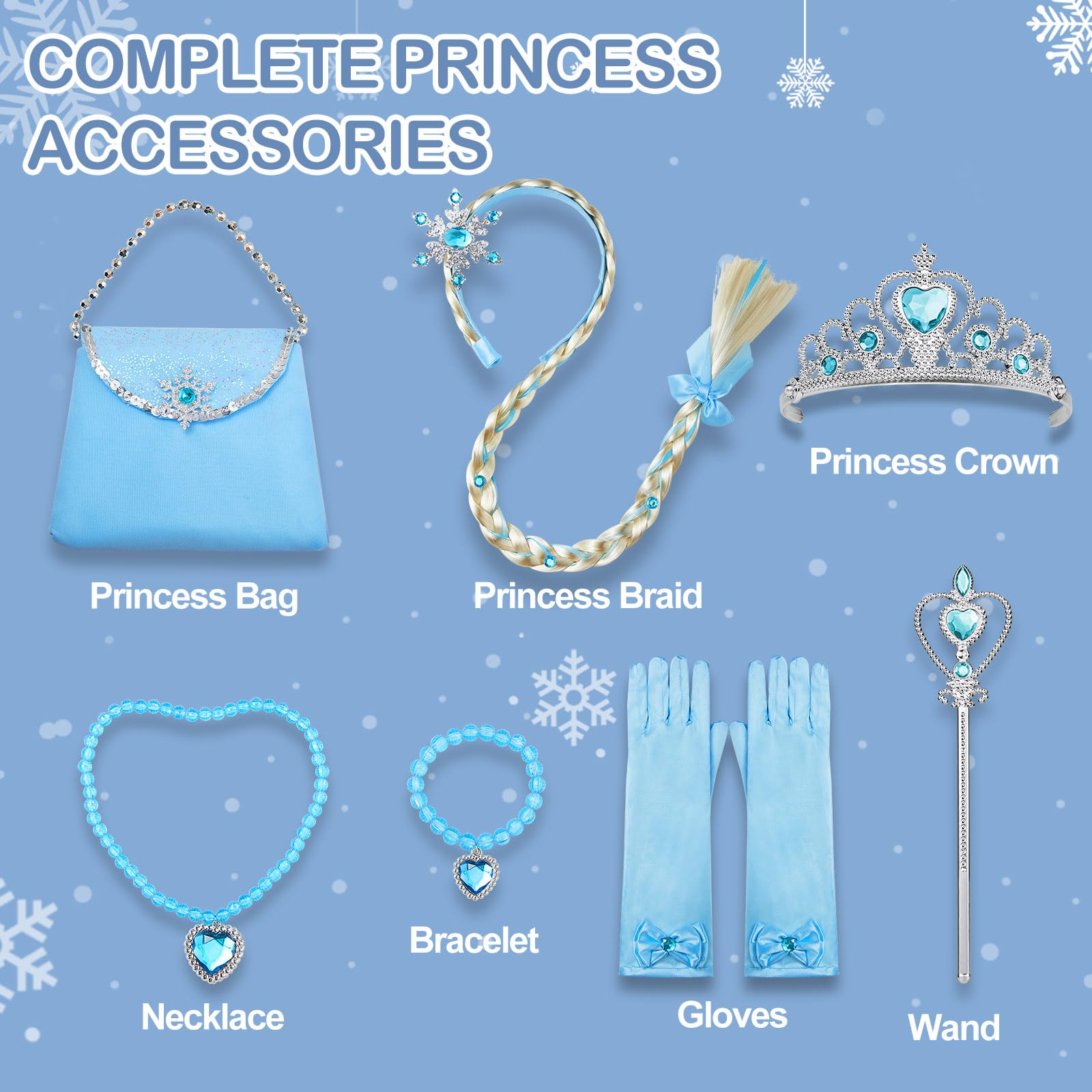 Davvew Abito da Principessa per Ragazze, Costume Luminoso a LED, Corona Magica con Bacchetta Magica per Feste in Carnevale, Halloween, Natale