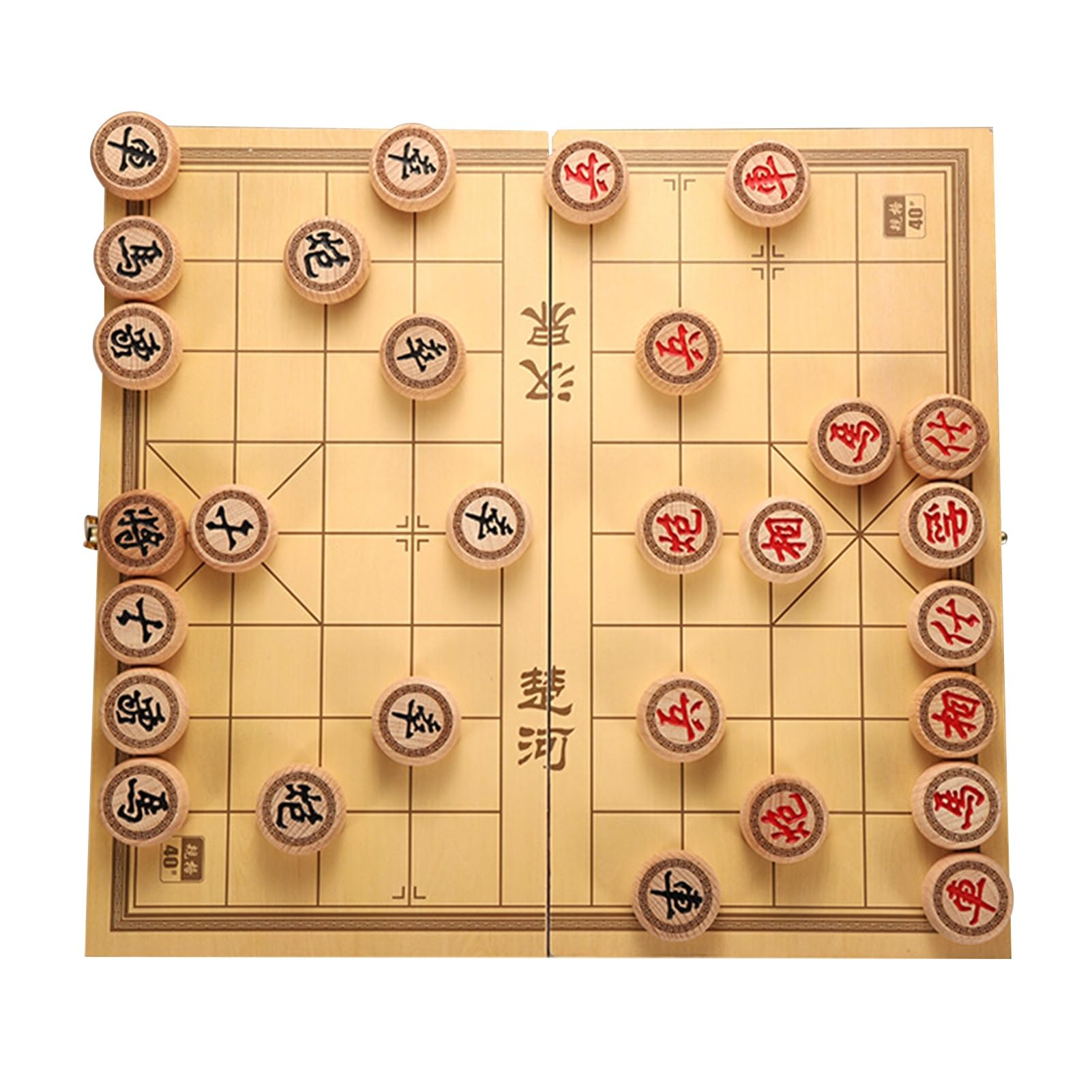Strategiczne gry planszowe dla 2 graczy Zestaw do gry w szachy chińskie brzozowe przenośny Xiangqi ze składaną planszą gra edukacyjna na stół (3,8 cm/1,5 cala)