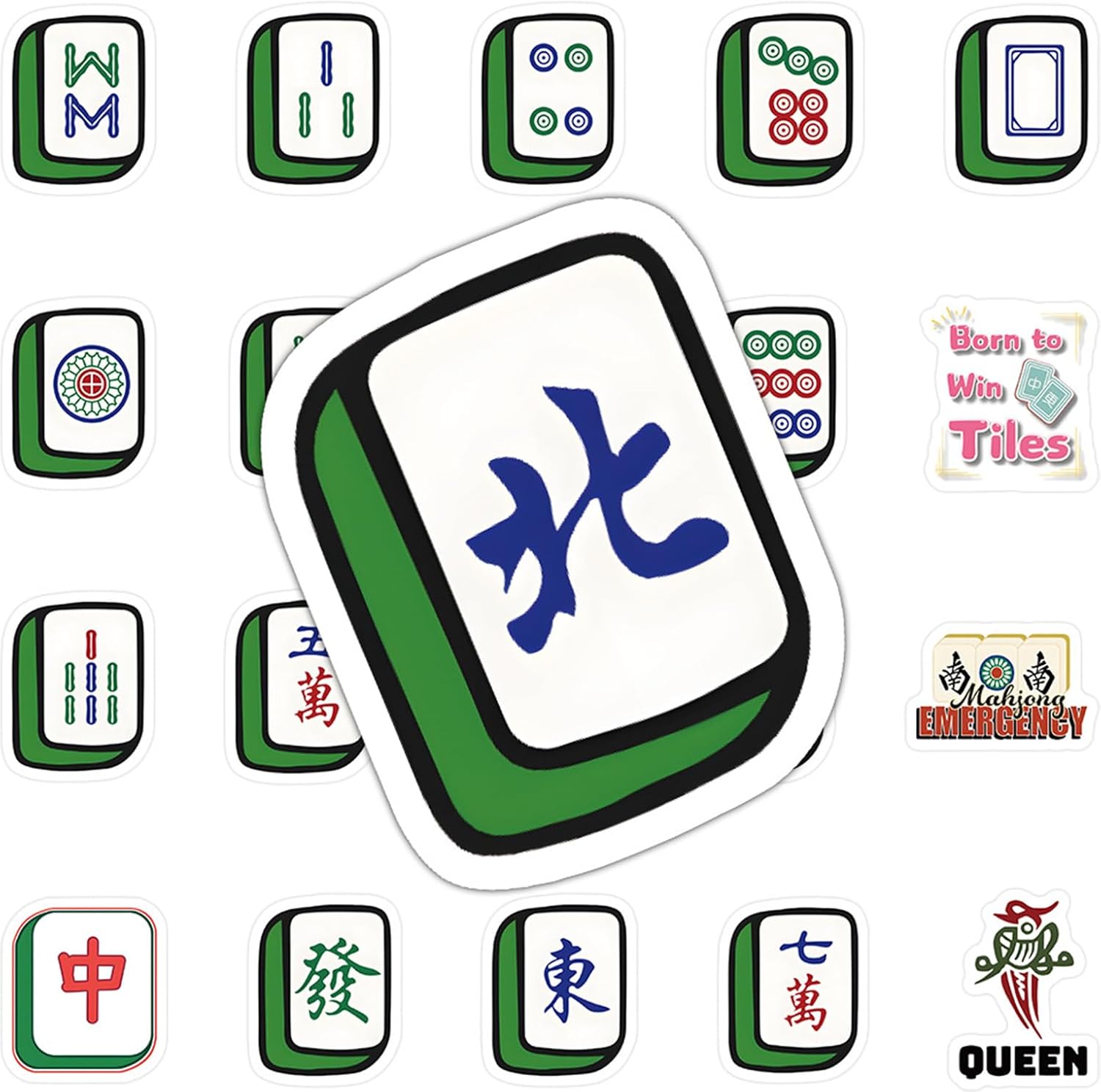 60PCS Mahjong Stickers for Laptop Water Bottle, Aesthetic Waterproof Vinyl Decals for Skateboard Guita Car Bumper Luggage,Chinese Mahjong Game Art Graffiti Decal for Teens Adults (Blue)