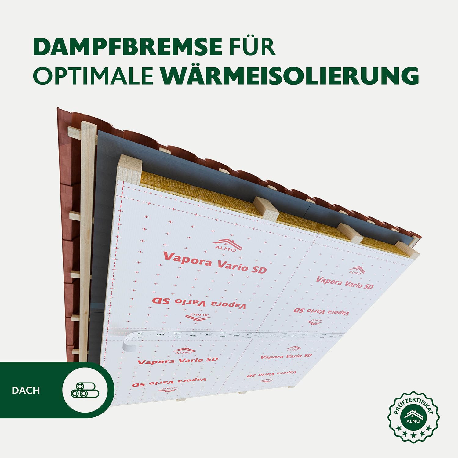 ALMO Dampfbremse 50m x 1,5m (75m²) Feuchteregulierende Dampfbremsfolie für Innenausbau und Dachausbau | Klimamembran einfach zu verbauen für eine luftdichte Gebäudehülle