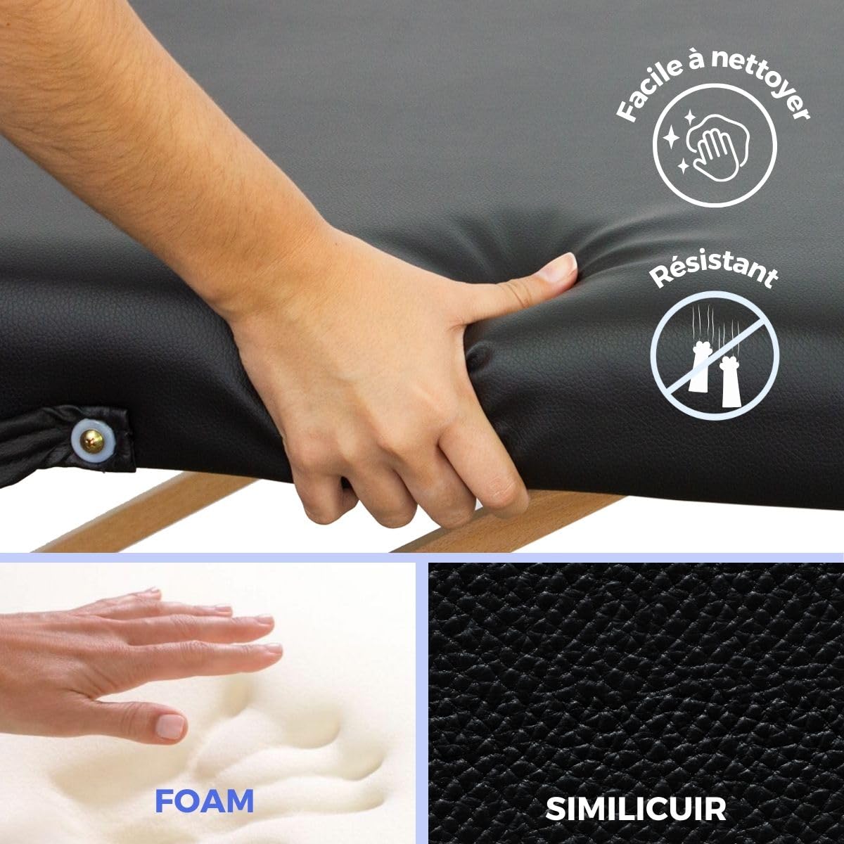 Mobiclinic®, Table de Massage Pliante, Portable, CM-01 Basic, 180x60 cm, Bois et Similicuir, 2 Zonas, Marque Européenne, Hauteur Réglable, Système Verrouillage, Supporte 150 kg