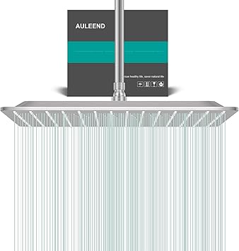Square Rain Shower Head, High Flow Stainless Steel,Work with any decorative style,All Metal Rainfall Shower Head Brushed Nickel, 16