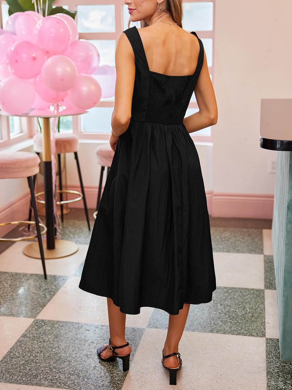 CUPSHE Women's Summer Sleeveless Midi Dress Square Neck Smocked Casual A Line Beach Sundress - Image 2