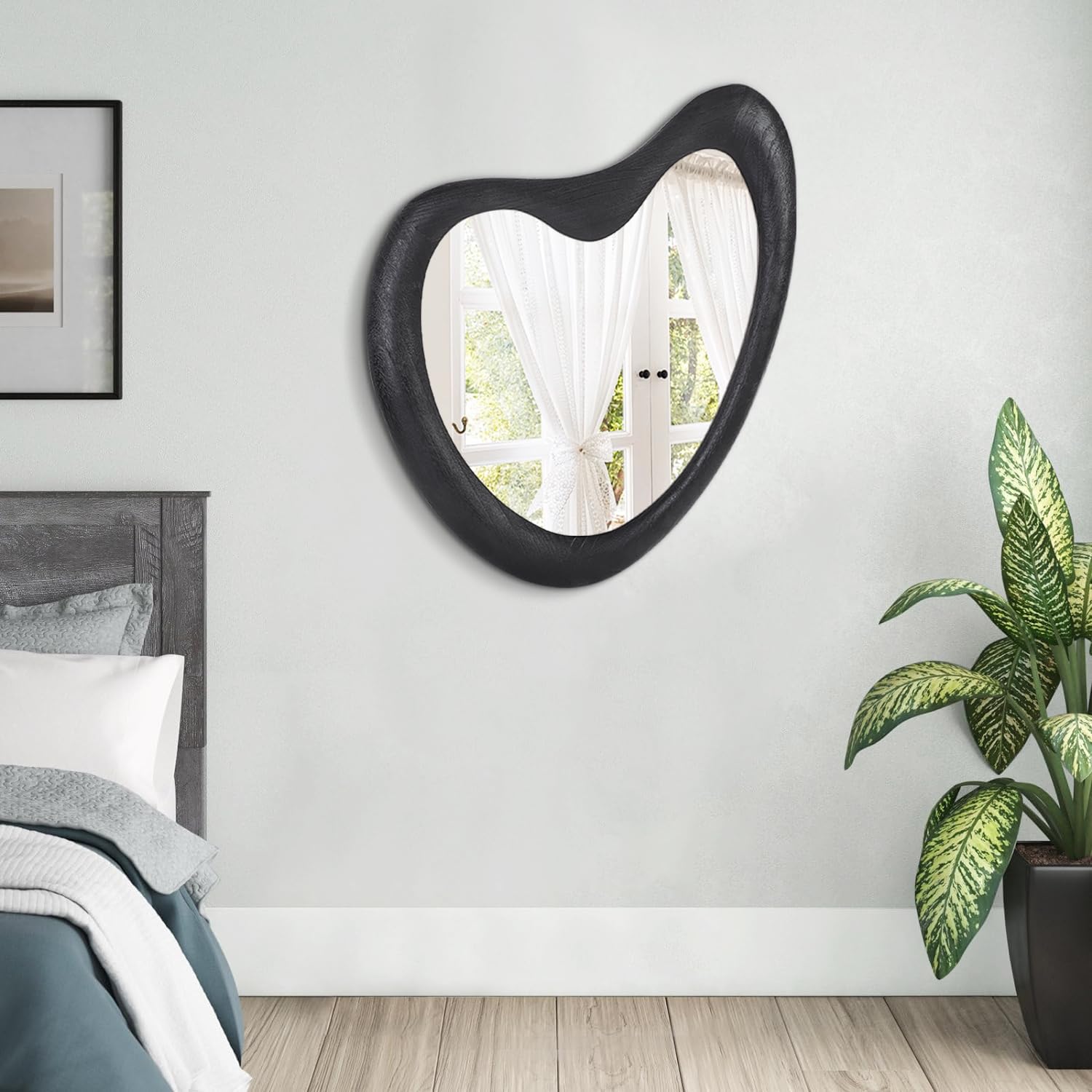 HLFMVWE Irregular, Asymmetrical Wooden Black Framed Mirror for Living Bedroom, Entryway, Bathroom - Image 4