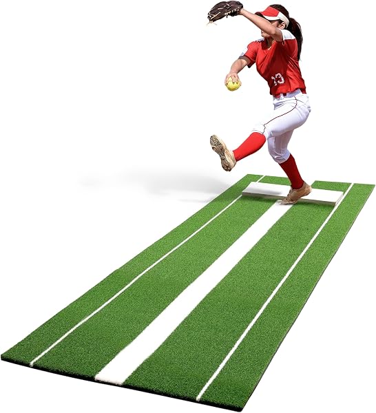 Softball Pitching Mat with Rubber 10x3 ft Softball Pitching Mound with Antifade Turf and Antislip Foam Backing Fastpitch