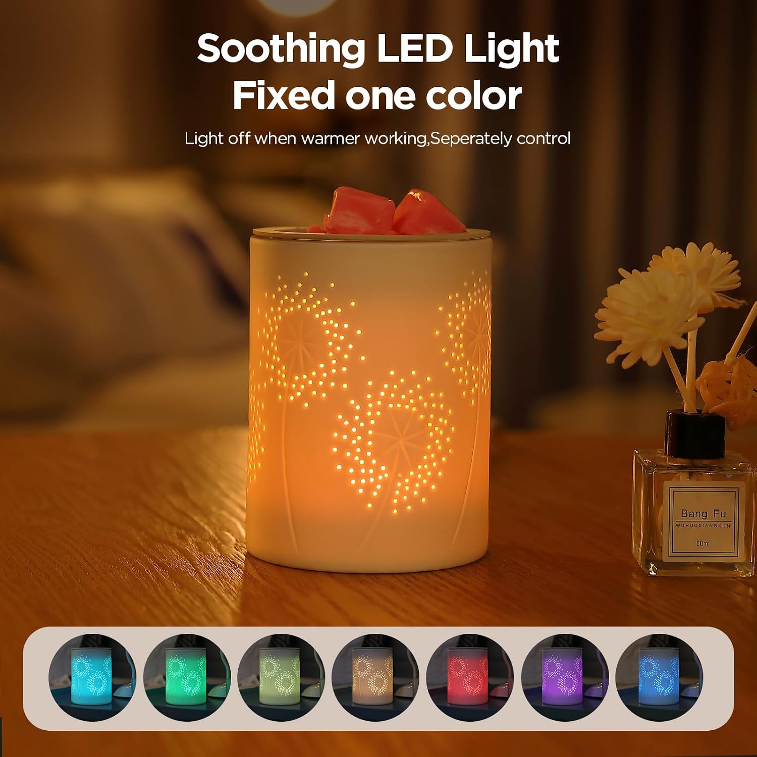inrorans Wax Melt Warmer Ceramic Oil Burner with Timer Electric Candle Wax Melter with Led Coloful Changing Silicone Removeable Tray for Home Gifts-Dandelion