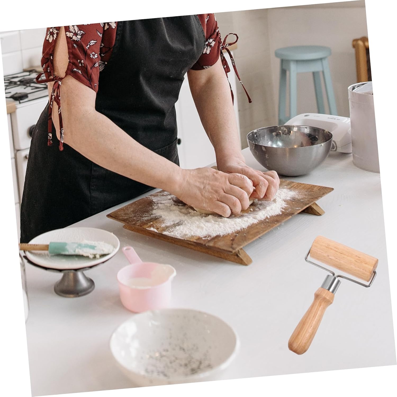 Bakery Equipment,Rolling Pin,Wooden Pizza Roller Pin T-Shaped Pastry Roller for Baking Pizza Non-Stick Surface Embossed