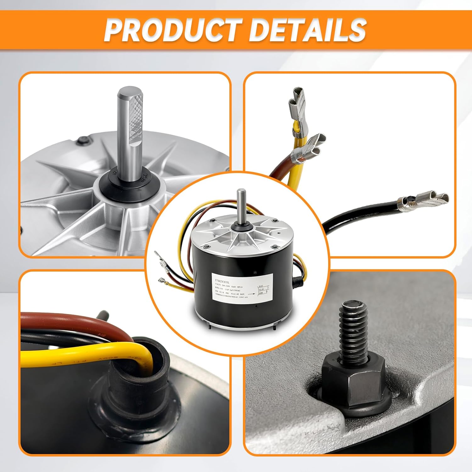 Y7S623C835L Condenser Fan Motor 1/4 HP 208-230V 1110 RPM Compatible with Zhongshan Broad-Ocean Fit for Carrier Replace HC39GE226 HC39CQ230 5KCP39FGY563S