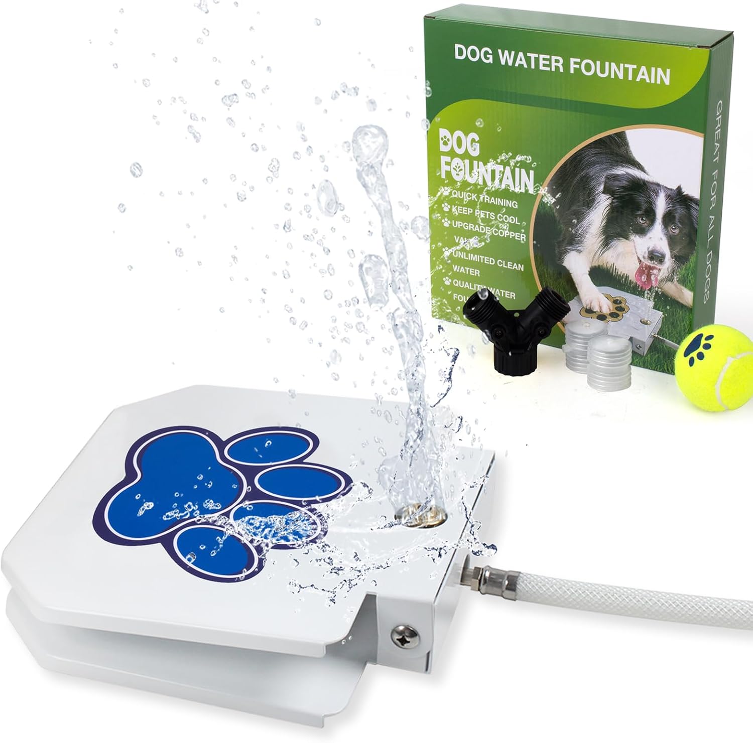 BACOENG Dog Water Fountain Step On, Dog Sprinkler Paw Activated, Outdoor Water Fountain for Dogs, Drinking Water Toy, Upgrade Copper Valve Set, Blue