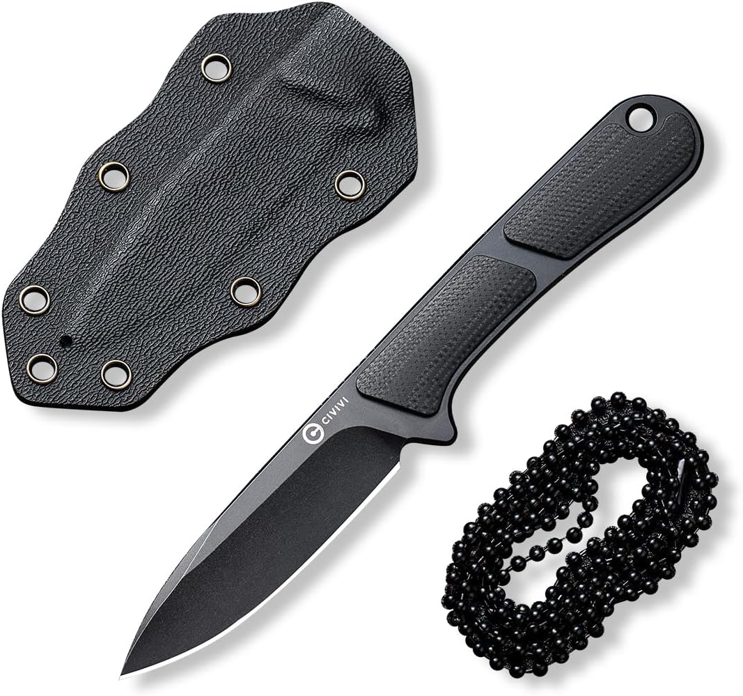 Mini Elementum Fixed Blade Knife with a Kydex Sheath and a Chain for EDC Neck Carry, Small Skeletonized Full Tang Knife with 2.24" Nitro-V Blade G10 Handle C23010-1