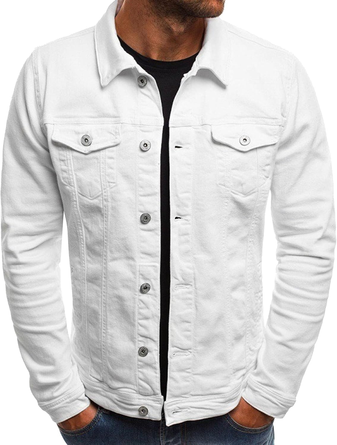 Maiyifu-GJ Men's Cotton Lightweight Button Down Denim Jackets Fashion Distressed Motorcycle Jean Jacket Slim Fit Trucker Coat