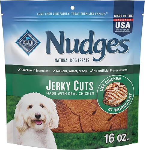 Blue Buffalo Nudges Jerky Bites - Golosinas para perros, hechas en los Estados Unidos con ingredientes naturales, piezas de tamaño de bocado, pollo,