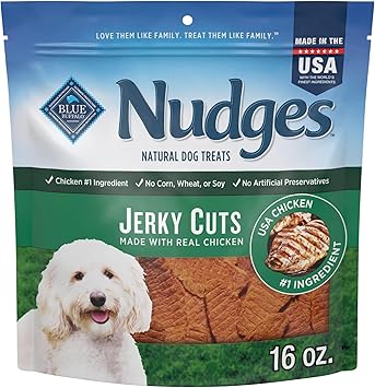 Blue Buffalo Nudges Jerky Bites Dog Treats, Made in the USA with Natural Ingredients, Bite-Sized Pieces, Chicken, 16-oz Bag