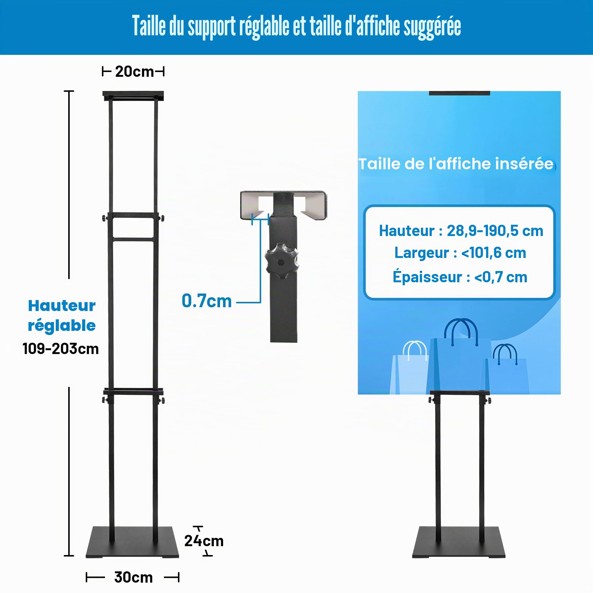 Support Panneau Publicitaire Double Face, Réglable 109–203 cm, Base Lourde,Porte-Affiche pour Panneau Mousse pour Restaurant, Événement, Magasin (1 Pièce)