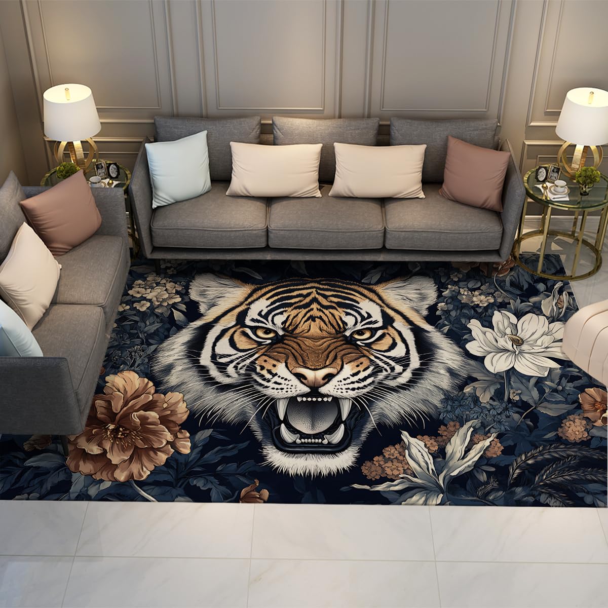 Dywany Tygrysy Fauna Zmywalne Maty Z Kwiatowym Wzorem Dżungli Lekkie Antypoślizgowe Dywany Akcent Na Balkon Kuchnia Pod Stół 60 x 120 cm