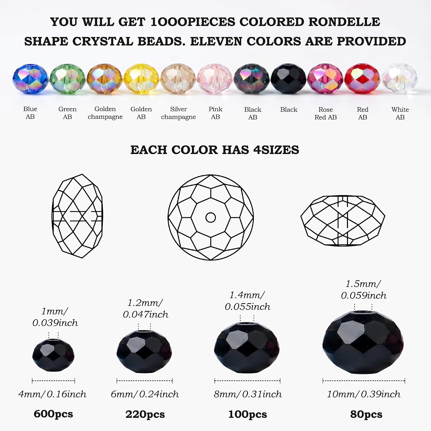 QINJIEJIE 1000Pcs 4/6/8/10mm Black Glass Beads for Jewelry Making Bulk image 4