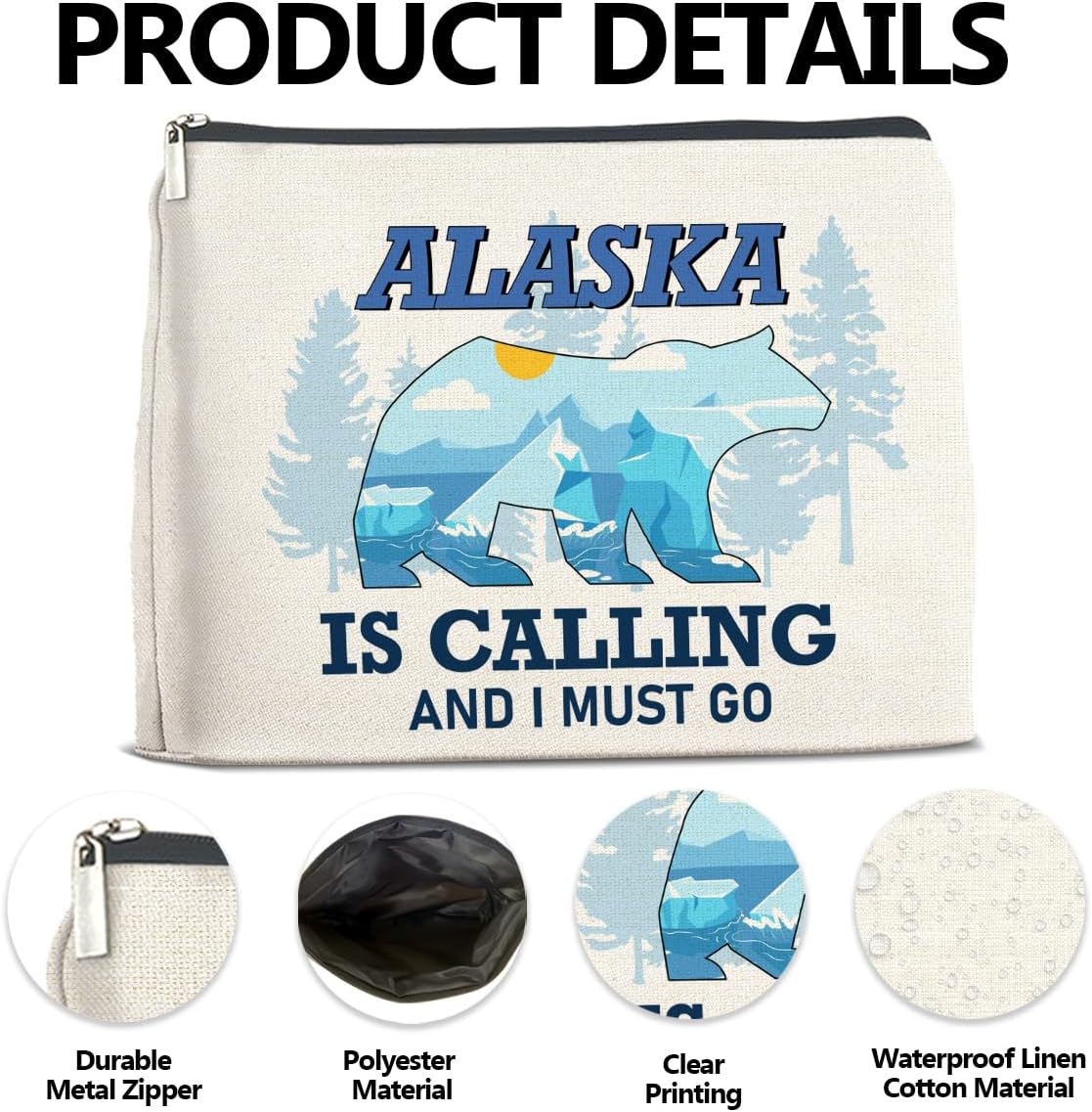 LyoGao Alaska Souvenirs Travel Essentials Makeup Bag, Alaska Cruise Lovers Portable Beach Cosmetic Bag for Women Girls Travelling - Image 3