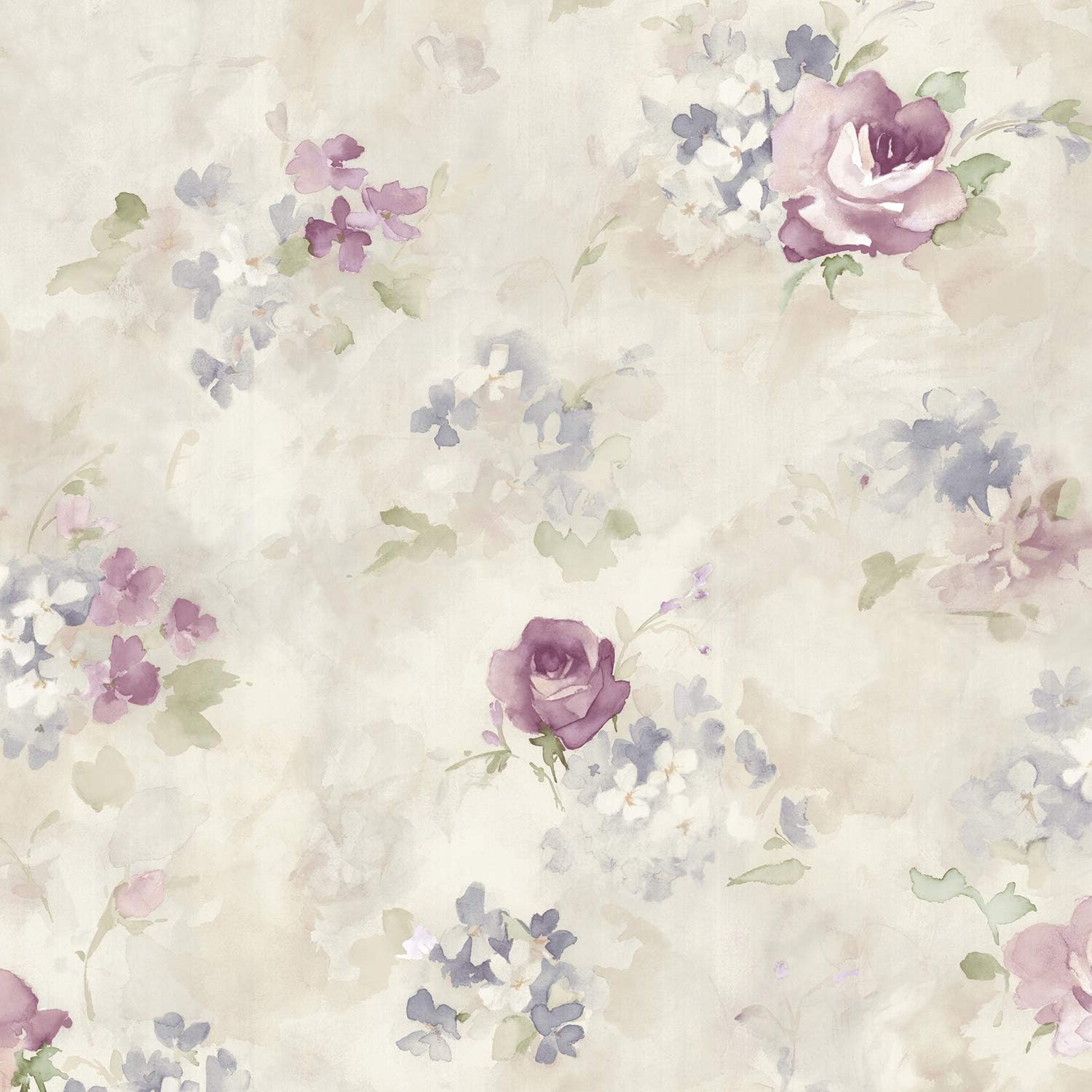 Morning Dew Wallpaper in Plum, Lilac & Cream