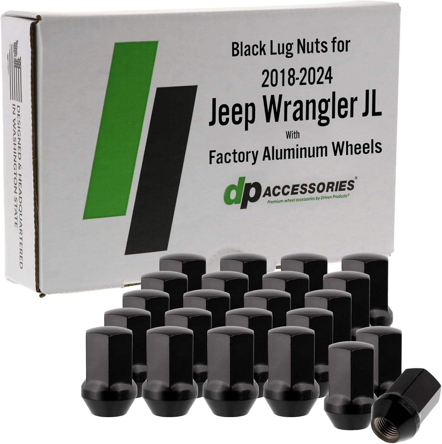 DPAccessories 23 Black Lug Nuts - Compatible with 2018-2024 Jeep Wrangler JL - Silver Hex Alloy Steel Nuts - M12 x 1.06 inches - M12 X 1.5 ACME