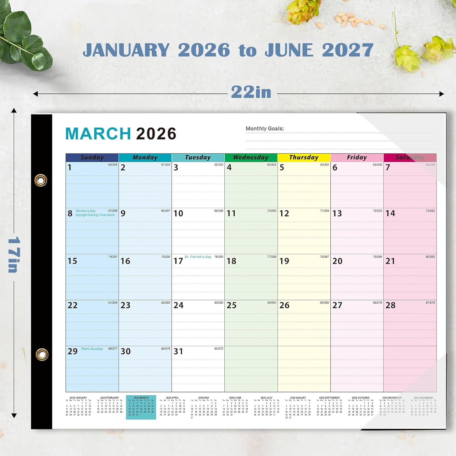 2026-2027 Desk Calendar - 22" x 17", 18 Month Calendar Jan 2026 - Jun 2027, Large Monthly Desktop Calendar with Daily Blocks, Thick Paper, Corner Protectors - Colorful (3 Stickers Included)
