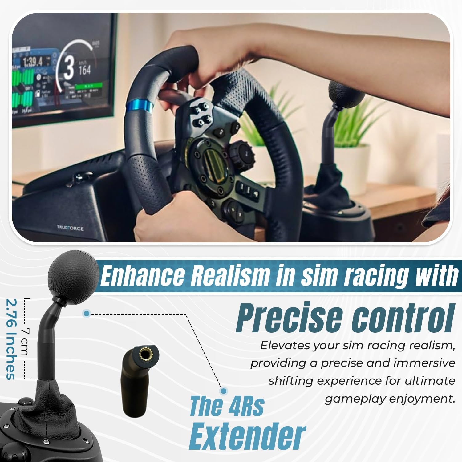 Gear Shifter Knob Adapter Mod for Logitech G29 G920 G923 G27 G25, Stick Lever Shift Extension, Sim Racing Gaming Accessories [7cm (2.76") Bend 30°] - Image 3
