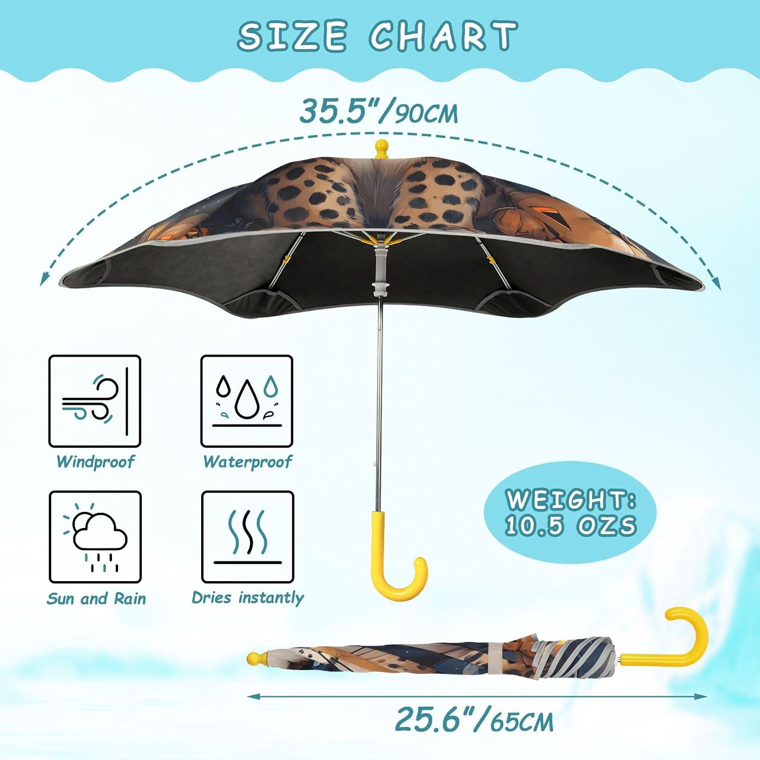 ALAZA Cute Cheetah Halloween Kids Umbrella for Girls Boys Toddler Children Rain & Sun Umbrella