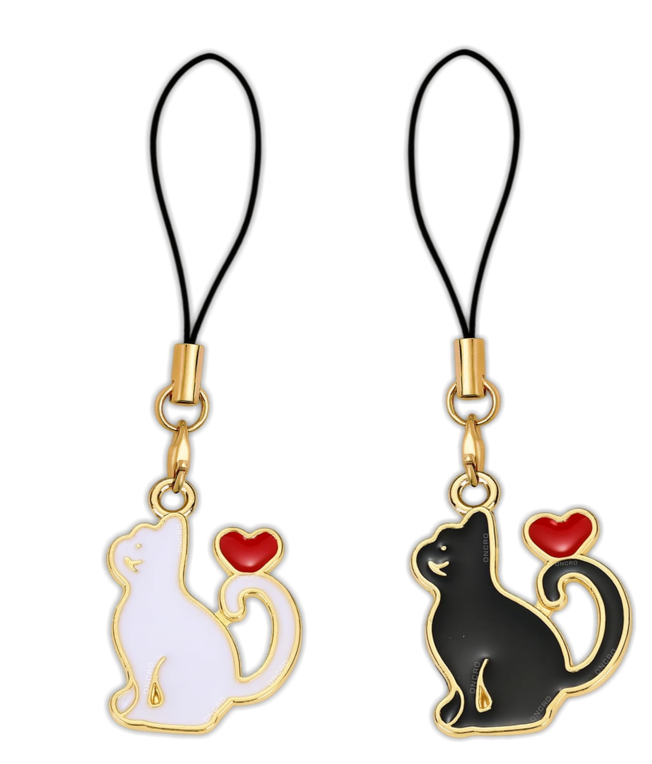 Phone charm black white cat red heart tail cute aesthetic pendant keyring keychain gold accessory thread backpack clasp key chain purse necklace bracelet ring girls boys women car gift-image-42