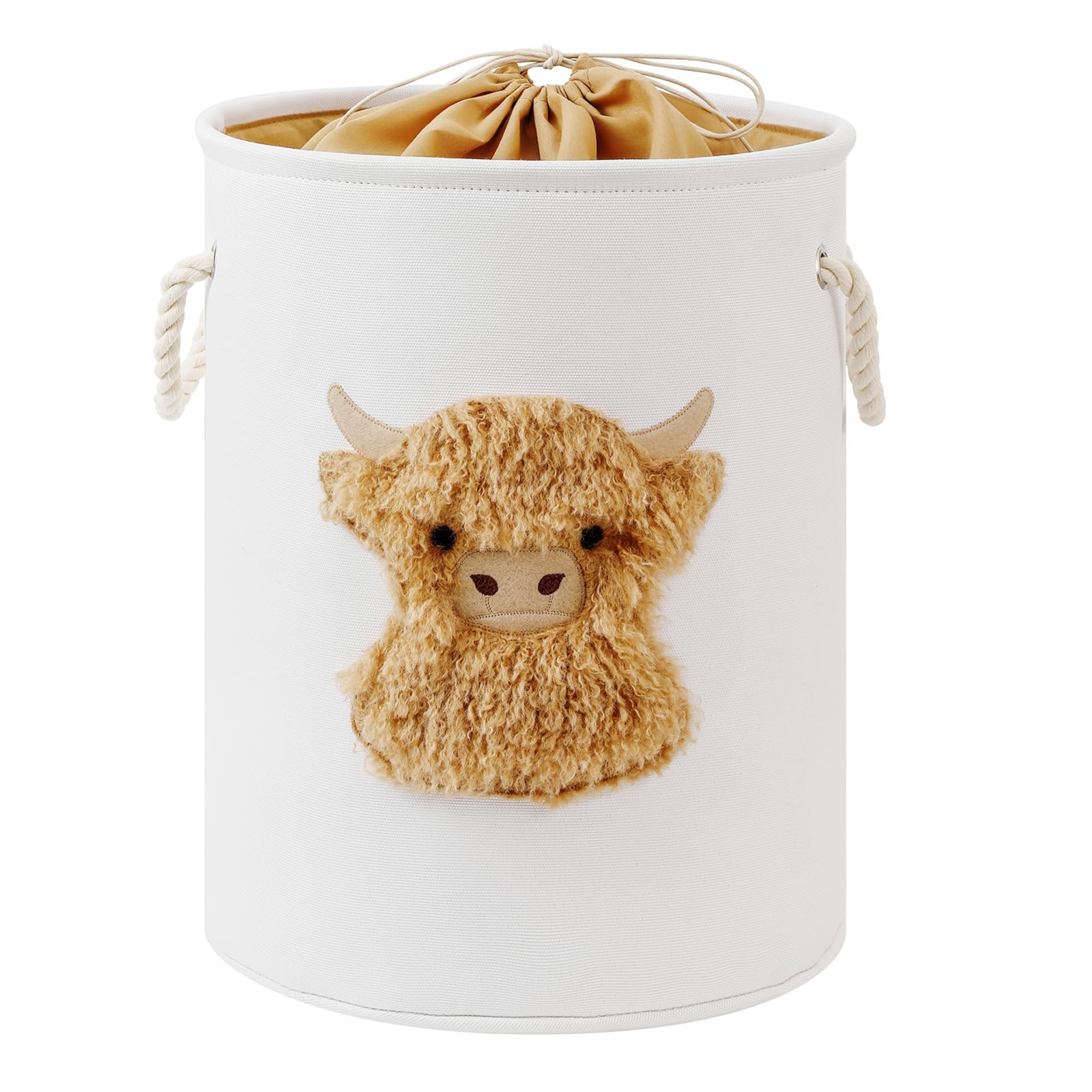 Kids Laundry Basket Baby Hamper for Nursery, Cow Baskets 42 L Dirty Clothes Hampers with Drawstring Closure, Toys Basket for Kids, Stuffed Animal Storage Animal Baskets Laundry Hamper, Highland Cow
