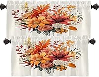 Vista 135 de Shrahala Cenefas de cocina de madera marrón con tablones vintage, panel de media ventana, tratamiento de ventana multicapa de poliéster opaco