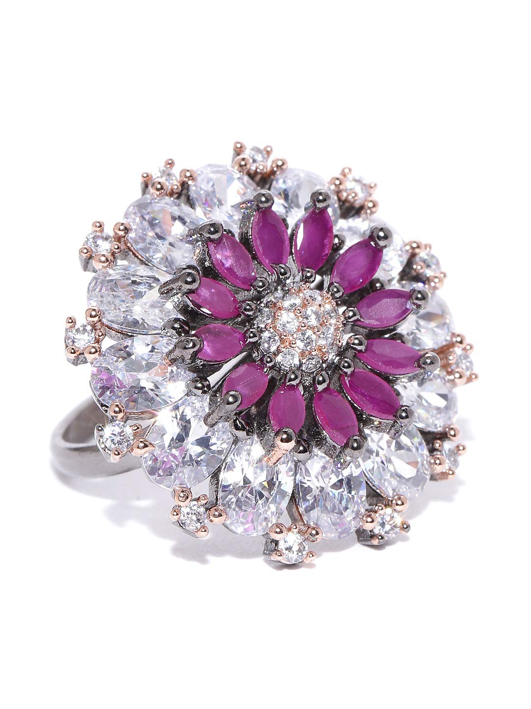 Priyaasi Trendy Purple & White American Diamond Ring for Women | Silver-Plated | Stone Studded | Oversized Floral Design | Adjustable Fit | Cocktail Ring for Girls (B0839J7MCG) Amazon Price History, Amazon Price Tracker