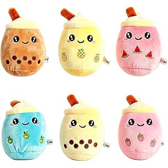 Pack of 6 Bubble Tea Cuddly Toy with Keyring Milk Tea Cuddly Toy Key Ring Bubble Tea Cuddly Toy Stuffed Plush Toy for Party Gifts Classroom