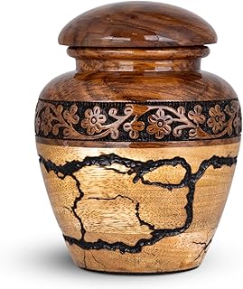 Legacy Wooden Cremation Urn for Ashes – Rosewood & Mango Wood Memorial Urn with Artistic Bail & Thunderstorm Design – Burial Urns for Adult Male, Female & Child - Small (20 lbs)