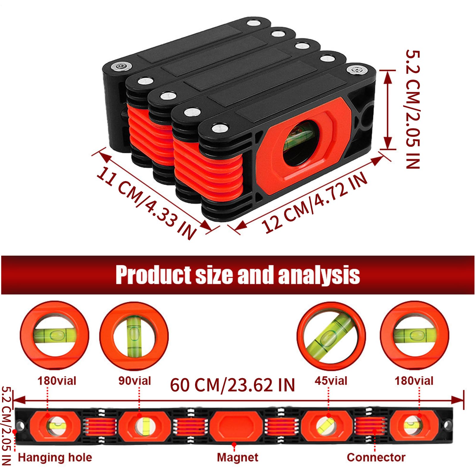 Outil de Nivellement Niveau à bulle magnétique pliant compact | Outils de mesure pour menuiserie Pour menuiserie, bricolage, construction, installation, tableaux, , escaliers, pelouse,