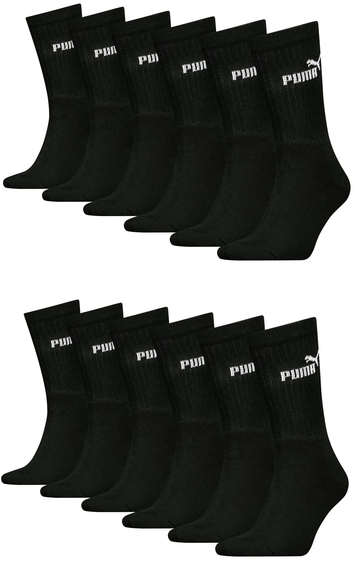 PUMA Unisex Crew Tennissocken Sportsocken Socken für Damen Herren 12 Paar, Farbe:200 - black, Socken & Strümpfe:43-46