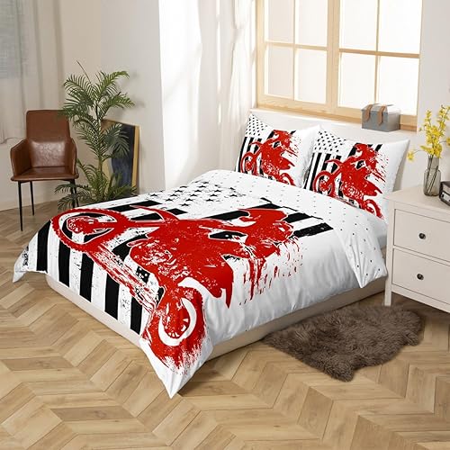 Juego de funda de edredón con la bandera estadounidense para niños y adolescentes, con diseño de estrellas y rayas, vehículos deportivos extremos,