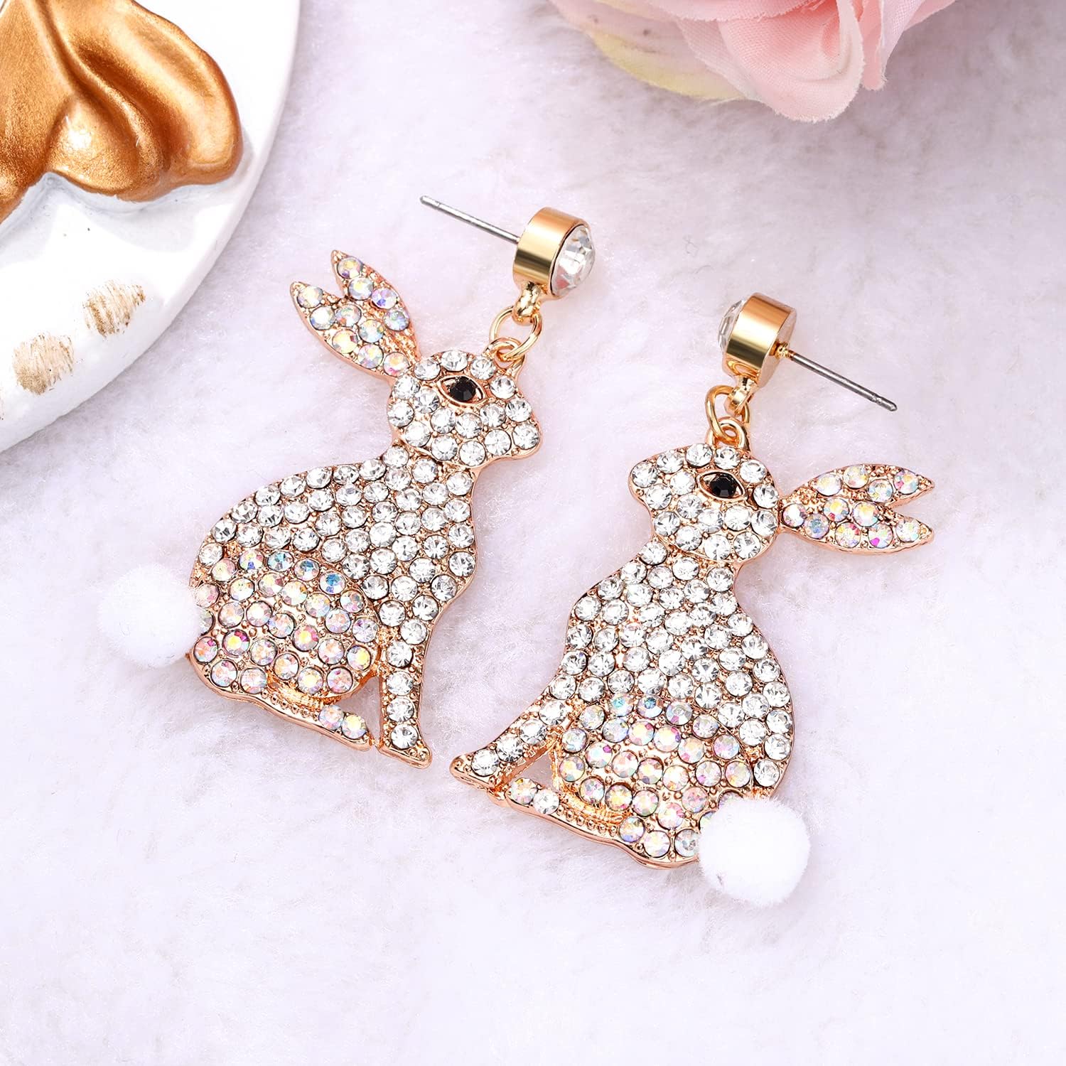 NVENF Easter Earrings Rhinestone Rabbit Bunny Dangle Earrings for Women Girls Statement Spring Themed Drop Earrings Holiday Jewelry Gifts - Image 6